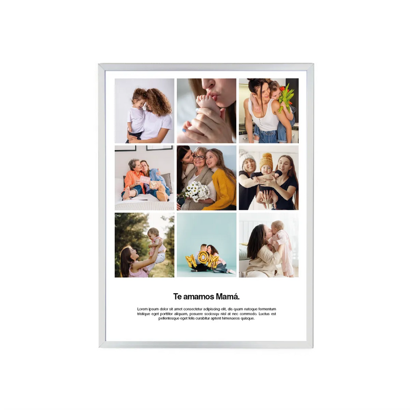 Marco de aluminio plateado con collage personalizado