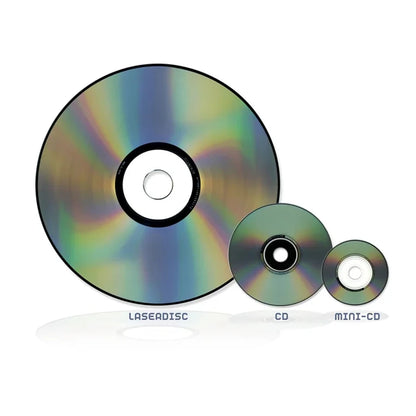 Comparativa de tamaños entre laserdisc, cd, y minicd