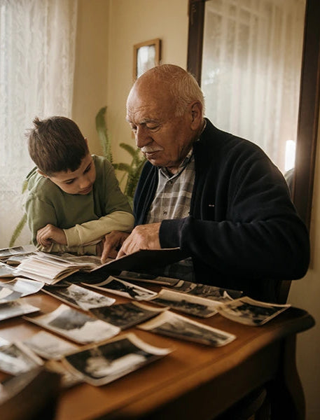 Abuelo revisando álbum de fotos